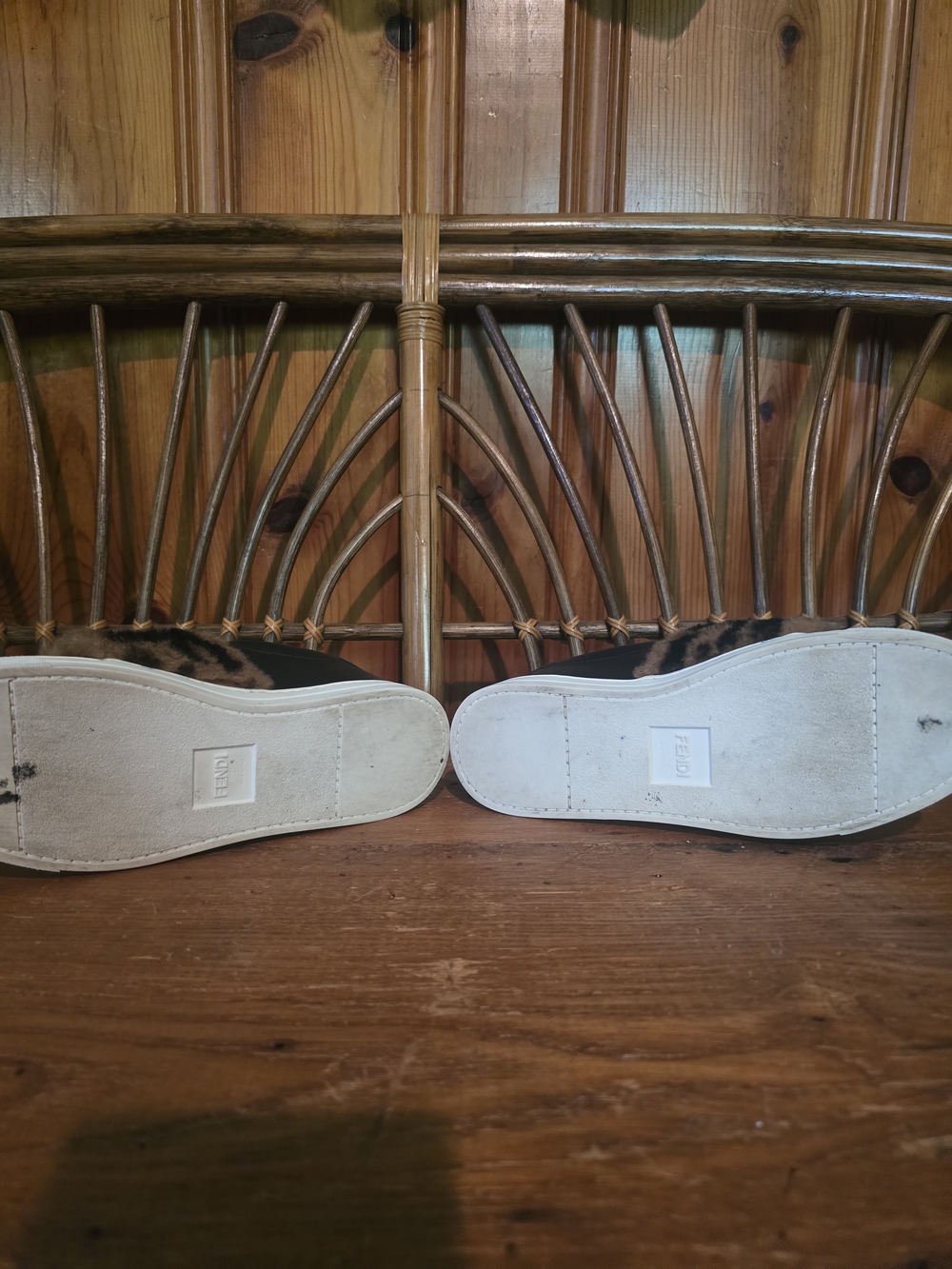 Fendi Black Leather Sneakers with Brown Shearling FF Strap - Picture 7 of 16
